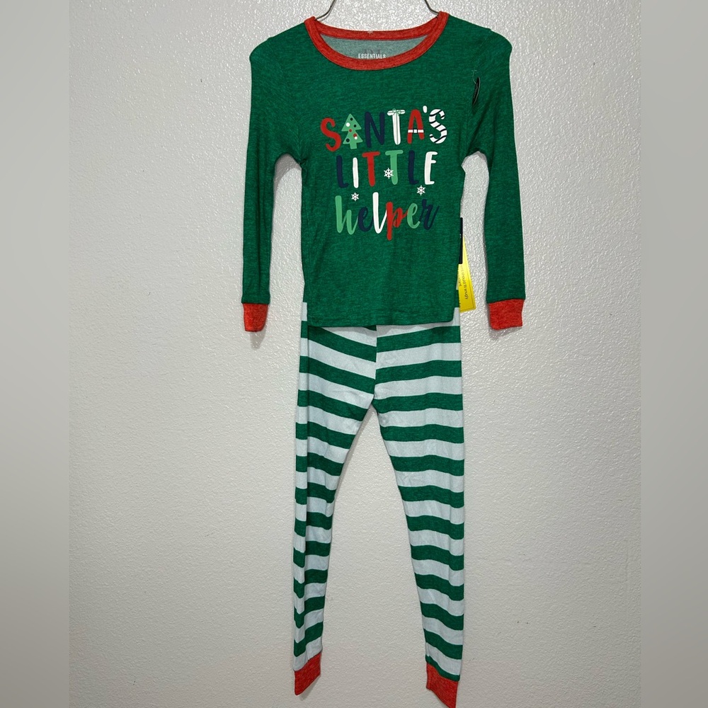 Essentials Green and White Striped Kids Pajama Set